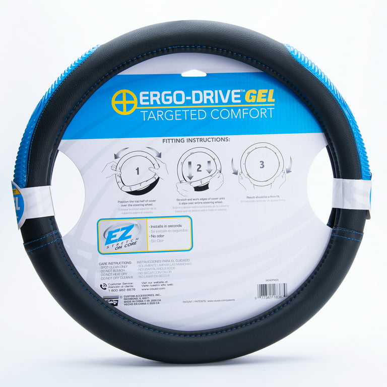 Ergo Drive Comfort Gel Steering Wheel Cover, Black and Blue Accent, 1.05 lbs