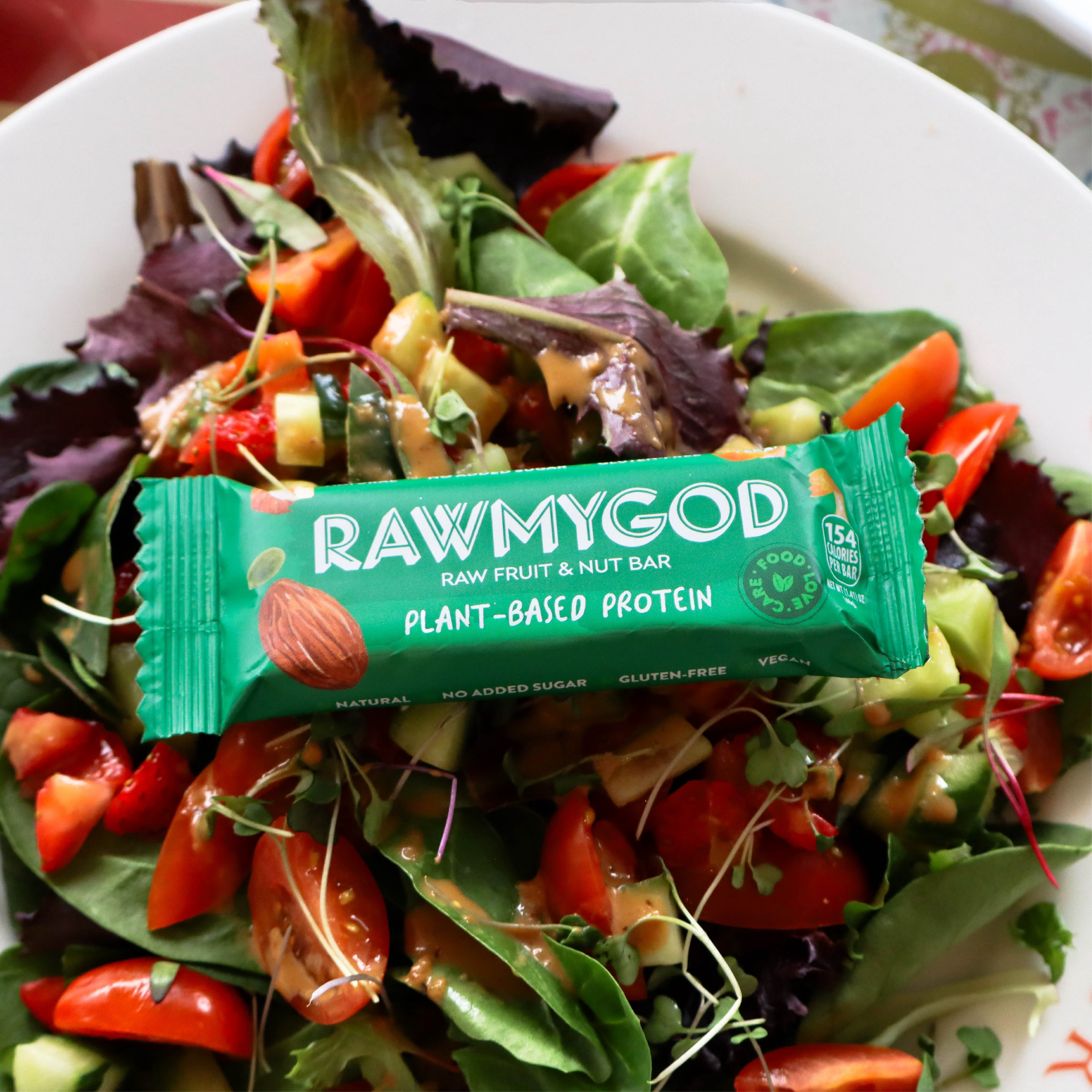 RAWMYGOD Raw Fruit and Nut Bar, Plant Based Protein, Gluten Free, Vegan, No Added Sugar, 16 pack, 154 Calories per Bar