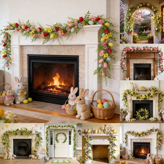 Nkmbld Easter Egg Garland, Easter Eggs Vines Artificial Hanging Floral Garland Spring Decor for Indoor Outdoor Home Kitchen Mantle Fireplace Holiday Party