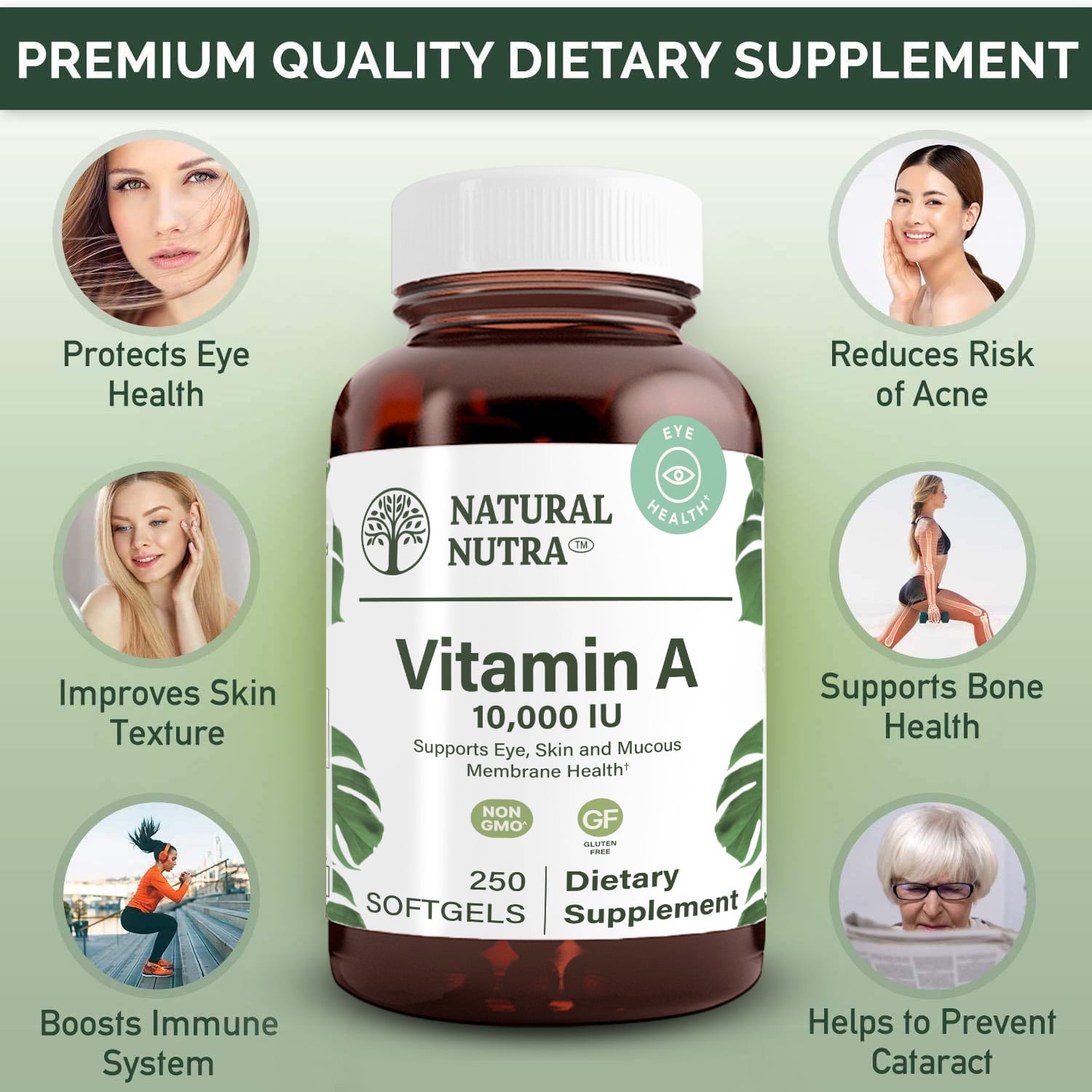 Natural Nutra Vitamin A 10,000 IU, Retinol Palmitate Dietary Supplement Cod Liver Oil - 250 Softgels