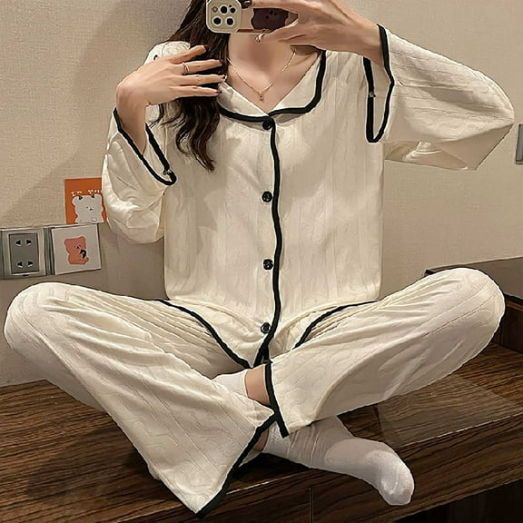 XINXIAOO Womens Autumn Winter Pajamas Long Pants Sleepwear Sets Soft Comfy Night Wear V Neck Loungewear Cute Two Piece Pajama Wear Bride Pajamas Women Pajama Short Set Short Silk Pajamas for Women