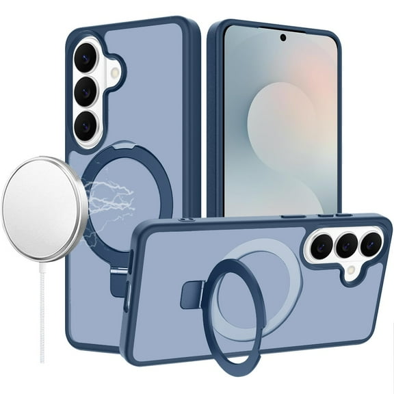 For Samsung s25 FE Magnetic Matching Ring Stand Full Rotation Matte Hybrid - Blue