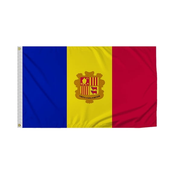 Promopatriot Andorra with Seal Country Flag 3x5 Ft Outdoor Nylon Double Stitched Edges Canvas Header Brass Grommets 3'x5' Andorra with Seal