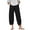 Black, variant on Huesdet Linen Capris for Women Casual Summer Capri Pants Drawstring Elastic Waist Pants Loose Fit Cropped Pants with Pockets(White,3XL)
