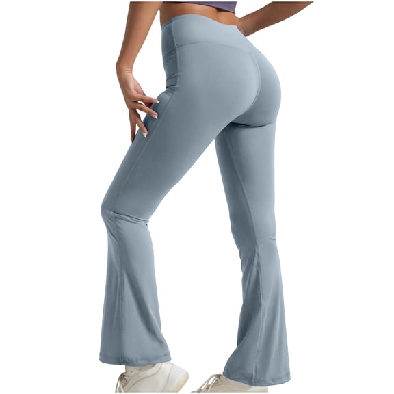 UYISJ High Waisted Flare Leggings for Women Tummy Control Butt Lifting Trousers Workout Yoga Wide Leg Pants Slim Fit Leggings Light Blue XL