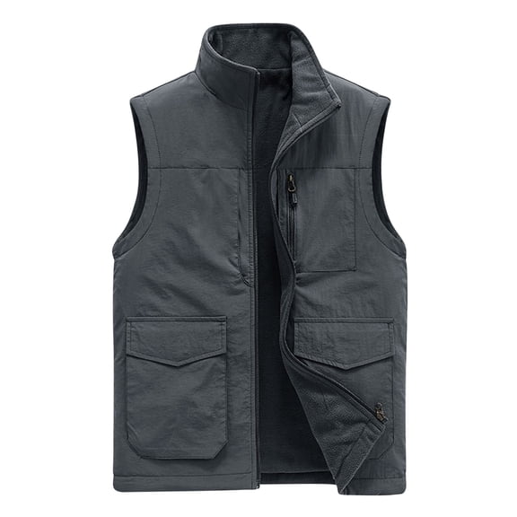 Lovskoo Men's Workout Vest Coats Tank Tops Sleeveless Thin Sports Multi-Pocket Casual Quick-Drying Loose Hiking Cargo Outdoor Jackets Gray