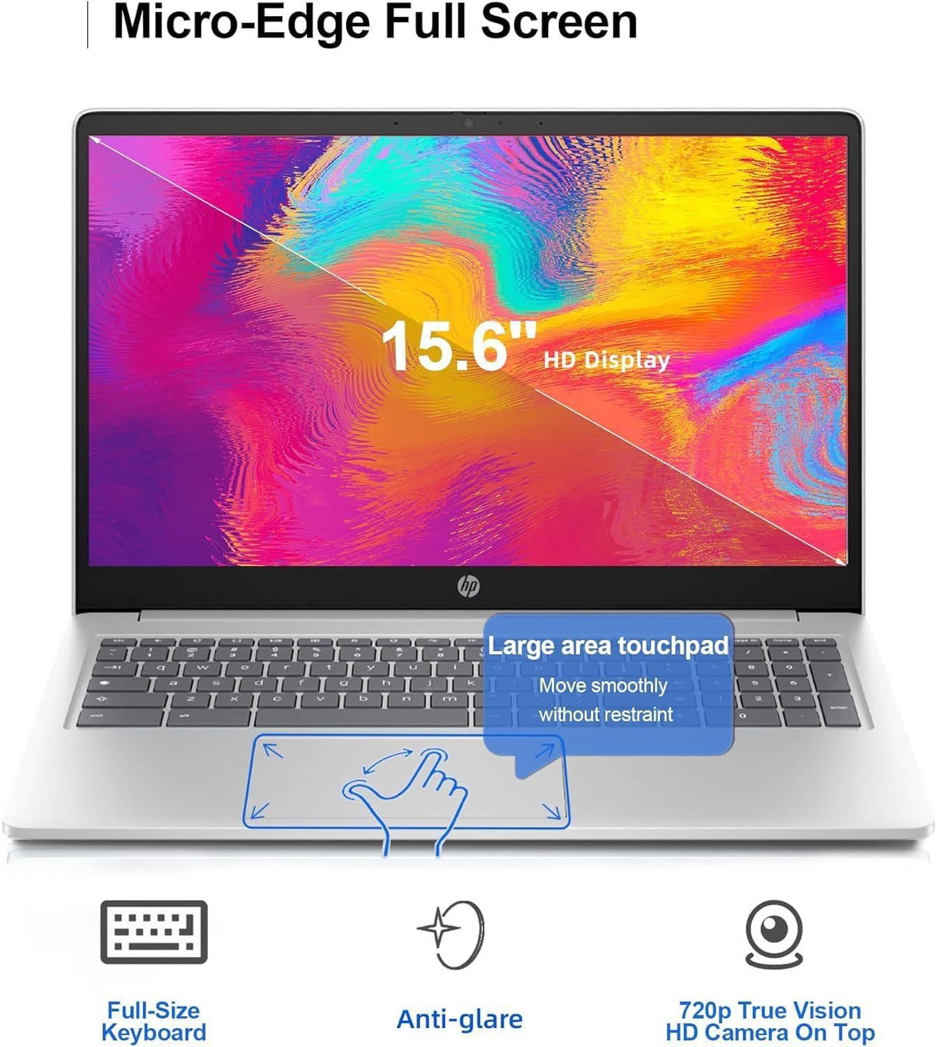 HP 15.6" Chromebook Laptop for College Students,Intel Processor N200,8GB LPDDR5 RAM,64GB eMMC,Chrome OS,Natural Silver