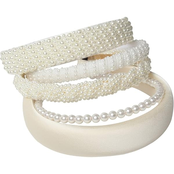 wonima11 5PK White Pearl Headbands for Women Girls Cute Pearl dainty Headbands Bling Faux Pearls Hairbands Wedding Hair Accessories hair hoop headband
