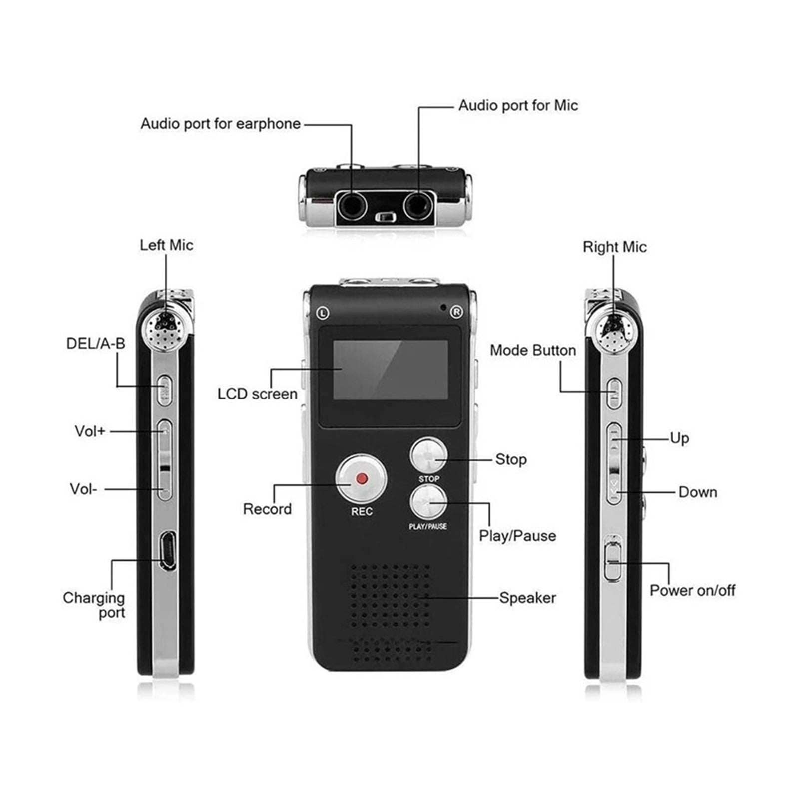 Digital Voice Activated Recorder Dictaphone Player USB Flash Supports MP3 Music Formats Rechargeable