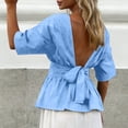 thumbnail image 4 of DAFPZW Women's Sexy Bow Tie Back Tops Short Sleeve Backless Crew Neck Flowy Cute Peplum Tops Blouse Going Out T-Shirt, 4 of 7