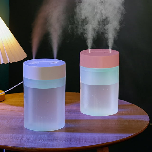 Xihbxyly Humidificador Portátil de Escritorio, Doble Pulverización, Tanque de Agua Grande de 1,6 L, Funcionamiento Silencioso, Luz Nocturna Colorida, para Uso En Casa o En La Oficina, Alimentación Po