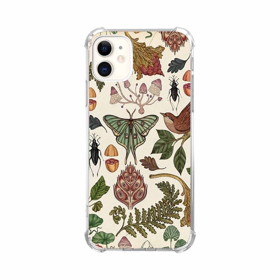 Moth Mushroom Bird Collage Case for iPhone 12,Aesthetic Art Design Pattern Soft TPU Bumper Case Cover