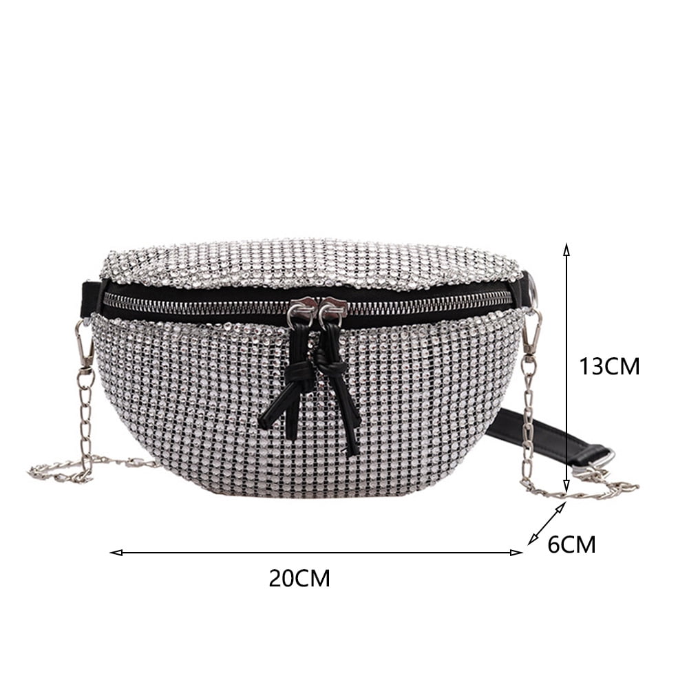 PU Funny Pack Bum Bag Fashion Rhinestone Shoulder Crossbody Chest Bag  Exquisite Soft Solid Color Casual for Women Traveling