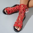 thumbnail image 3 of Rokment Womens Vintage Gothic Mid Calf Gladiator Flat Sandals Roman Beach Casual Studded Leather Lace up Wedge Low Heels Fisherman Dress Summer Shoes Red Size 8.5, 3 of 6