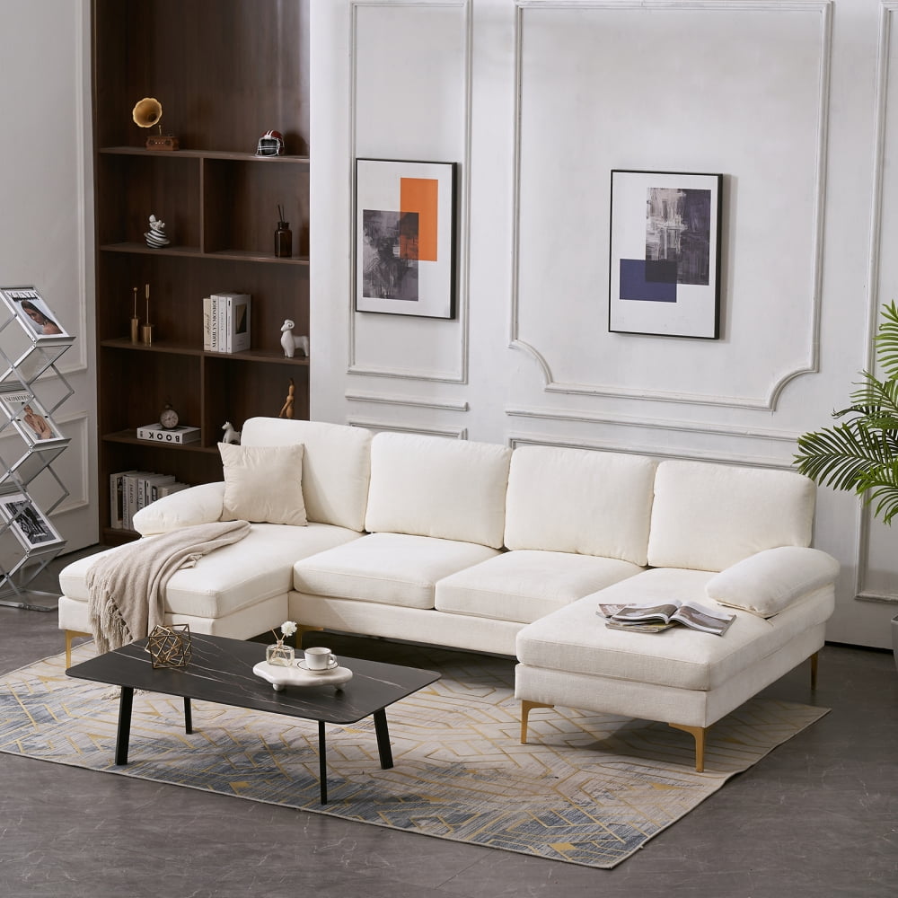 White Fabric Sectional Sofa With Chaise Matttroy