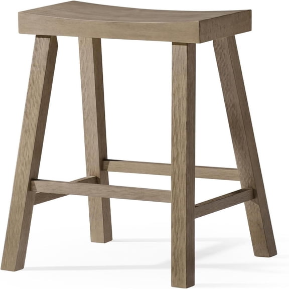Maven Lane Kitchen Bar Stool, Modern Farmhouse Wood Counter Barstool, Kitchen Island Counterstool, Counter Height Bar Stools for Kitchen, Wide Seat Backless Bar Stools, Vincent 26 Inch, Antiqued Grey