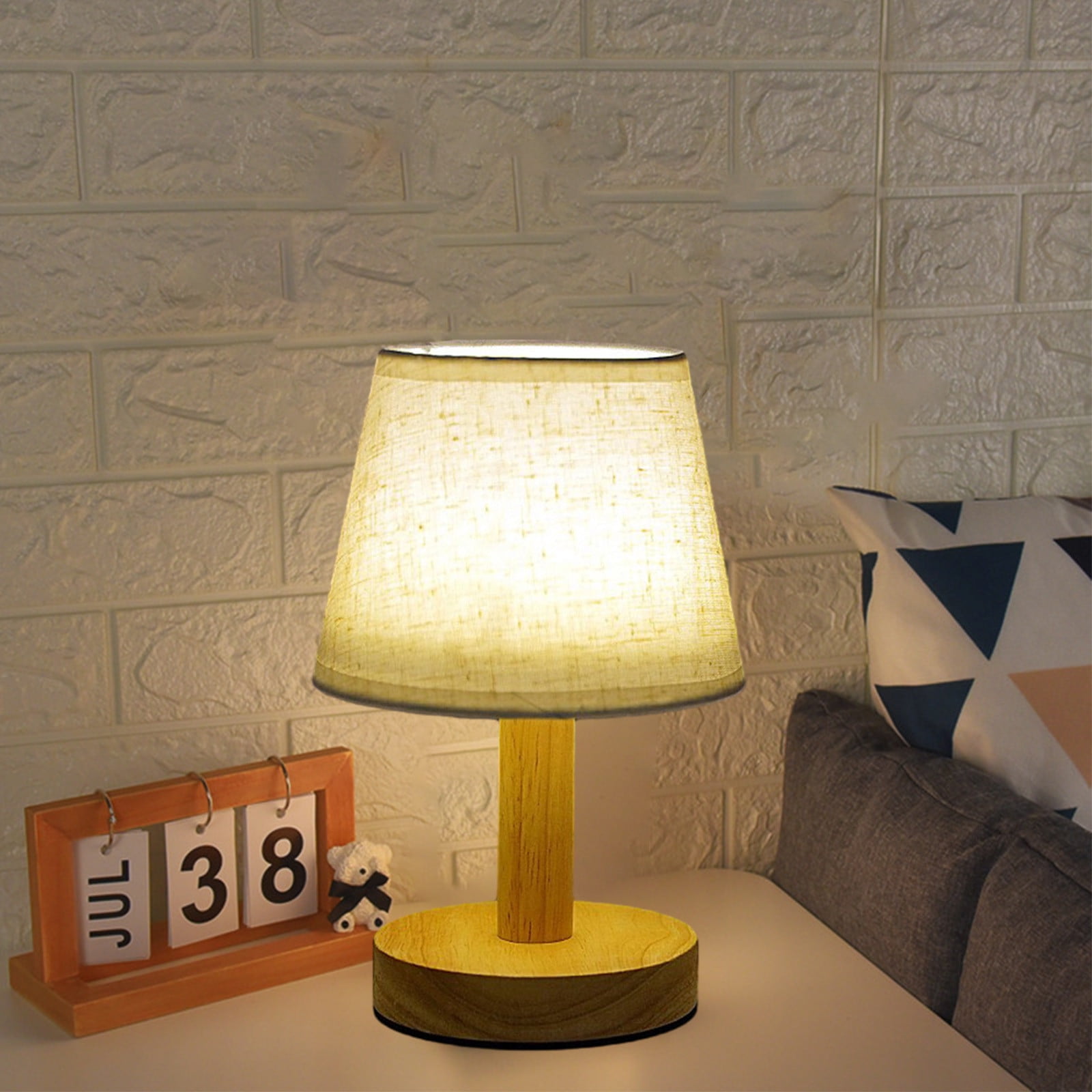 100Fens Small Table Lamp,Bedside Table Lamp,Wooden Bedside Lamp Simple Bedroom Lamp Linen Shade Mini Desk Lamp Night Light Nightstand Lamp for Bedroom,Living Room,Kids Room