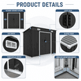 thumbnail image 5 of 8x4 FT Metal Storage Shed, Outdoor Galvanized Steel Garden Shed with Sliding Double Doors, Lock Hole, Air Vents, Sloped Roof & Threshold, Floorless Tool Storage Shed for Backyard Patio Lawn, Black, 5 of 9