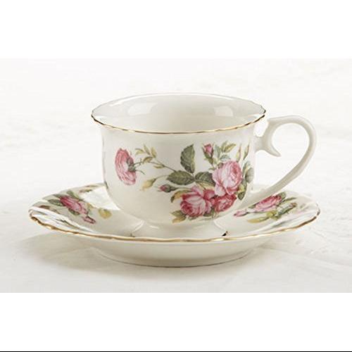 Delton Products Pink Peony Rose Pattern Porcelain Tea Cup and Saucer