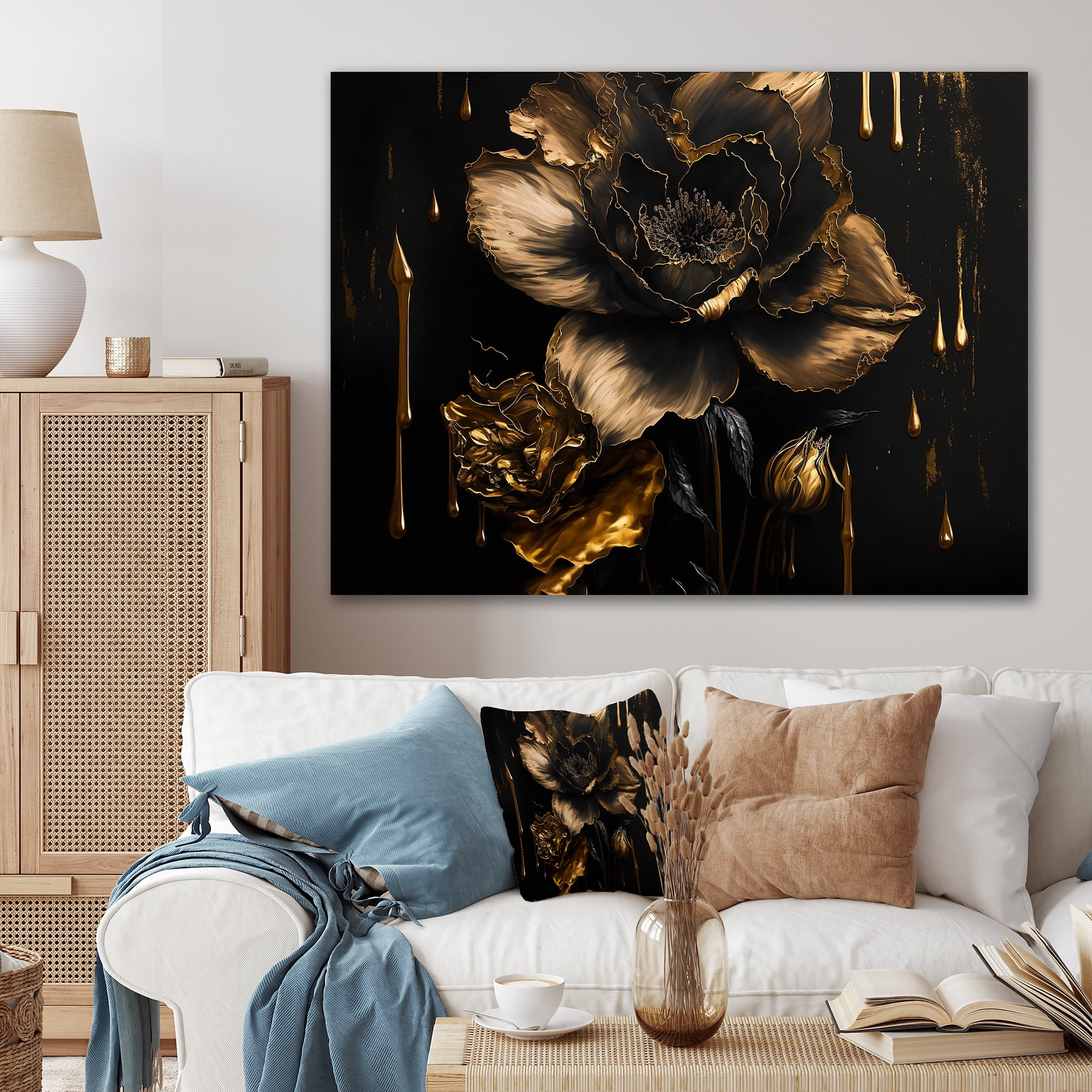 Designart Black And Gold Daffodil Design II Canvas Wall Art