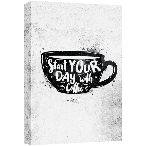 wall26 Canvas Wall Art - Vintage Style Cofee Art Start Your Day with Coffee - Giclee Print Gallery Wrap Modern Home Art Ready to Hang - 24x36 inches