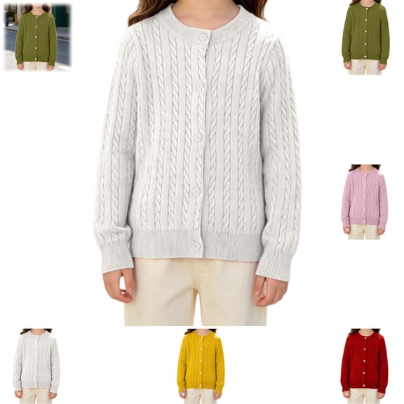YOUYEDIAN Girls Cable Knit Cardigan Casual Fashion Warm Button Up Sweater