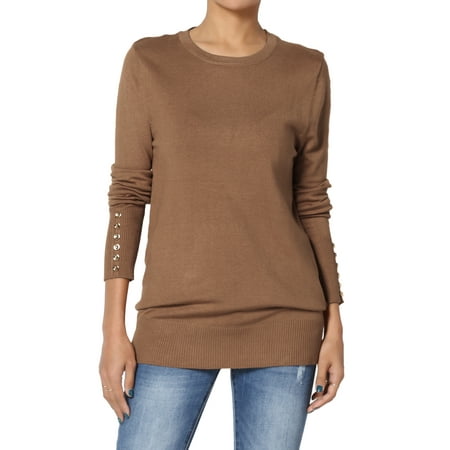 TheMogan Women's S~3X Boyfriend Relax Button Long Sleeve Crew Neck Knit (Best Crew Neck Sweaters)