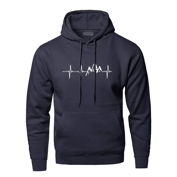 Sudadera con capucha de manga larga para hombre, ropa deportiva con latido de corazón de montaña, color negro y gris, otoño