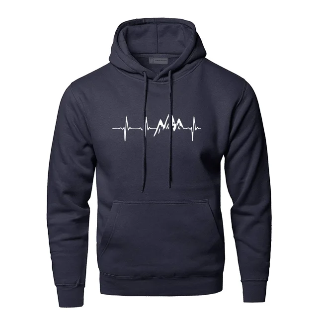 Sudadera con capucha de manga larga para hombre, ropa deportiva con latido de corazón de montaña, color negro y gris, otoño