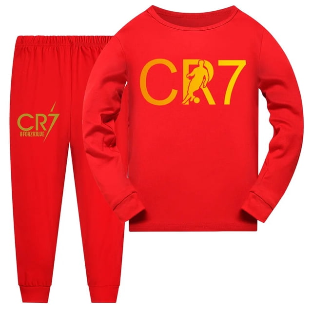 Ropa de la serie CR7 para niños, camiseta con capucha de otoño y verano, chándal para niñas, conjunto de Sudadera con capucha y pantalones, pijamas para niños