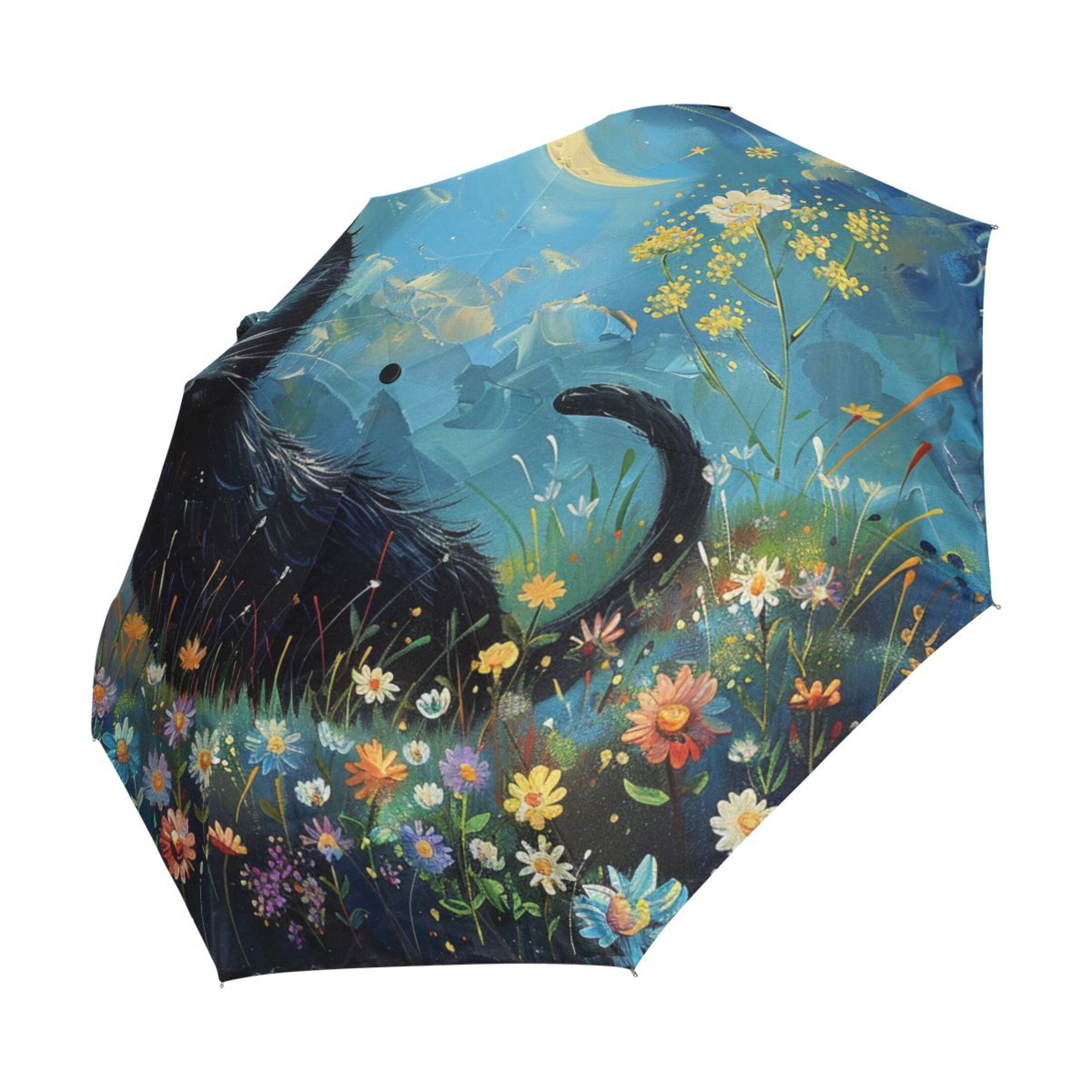 YAZAOO One-Touch Auto Open Close Rain Umbrella With Creative Moonlit Whiskers in Bloom Pattern