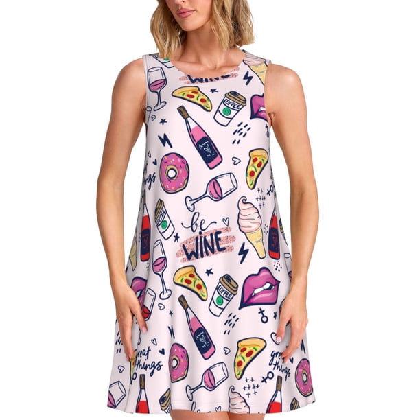 Fotbe Wine Vestido de Verano sin Mangas para Mujer – Vestido Midi Línea A, Estilo Camiseta Floral, Vestido Playero Casual y Fluido