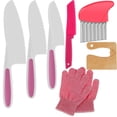 thumbnail image 1 of 8Pcs Kid Safe Knives  with Wooden Cutter Potato Crinkle Cutter Gloves Kitchen Cutter Set for Cutting Fruit Vegetable Dessert, 1 of 9