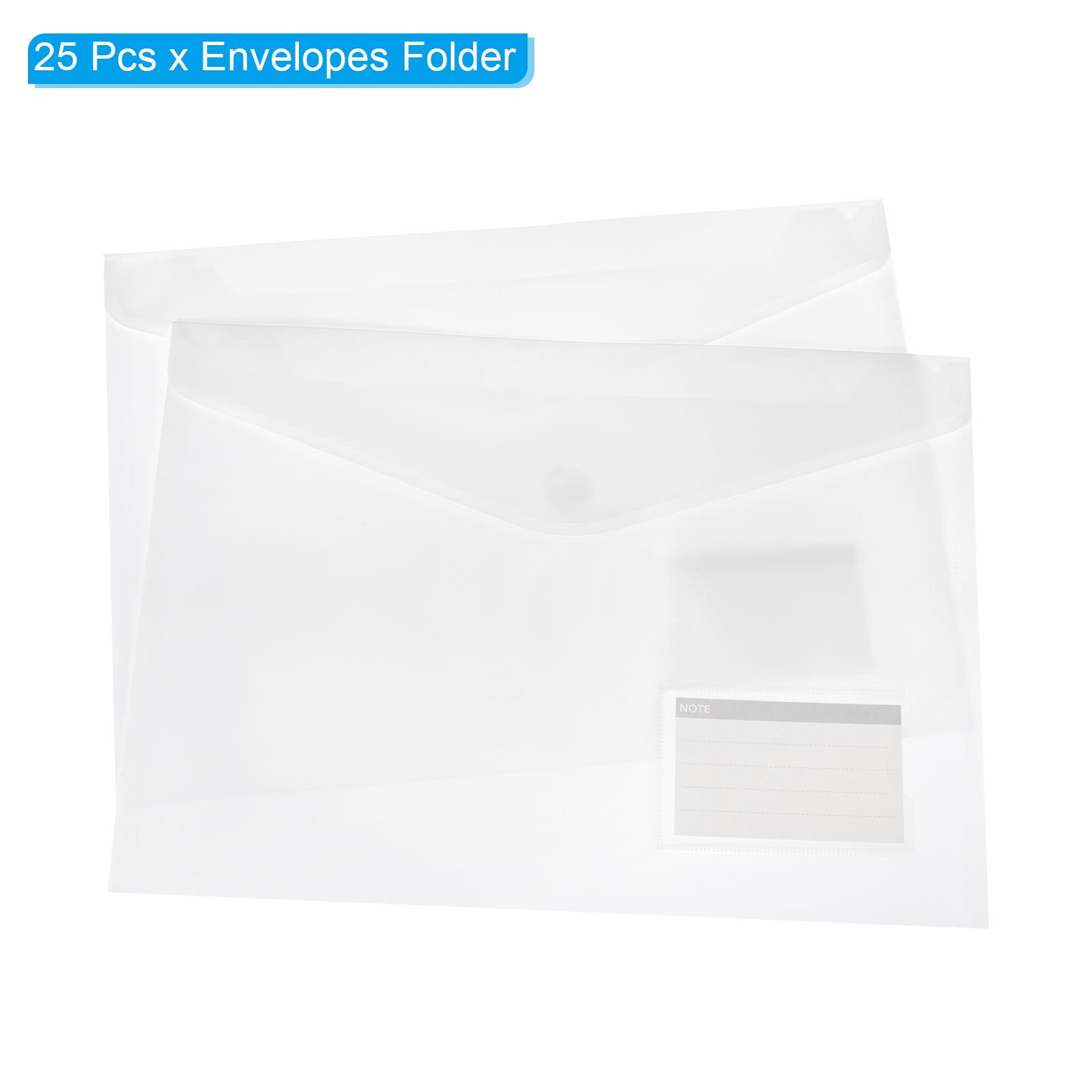 Uxcell Plastic Envelopes Folder, 25Pcs A4 Letter Size with Label Pocket File Bag White
