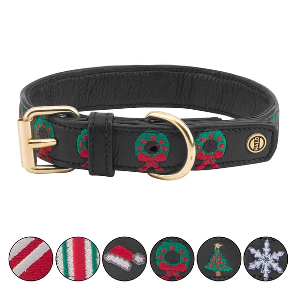 Halo Dog Collar Leather with Christmas Wreath Embroideryoid Walmart
