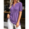 thumbnail image 3 of Short Sleeve V-neck Women Button Henley Blouse Tops Summer Pleated Casual Blouse Shirt, 3 of 6