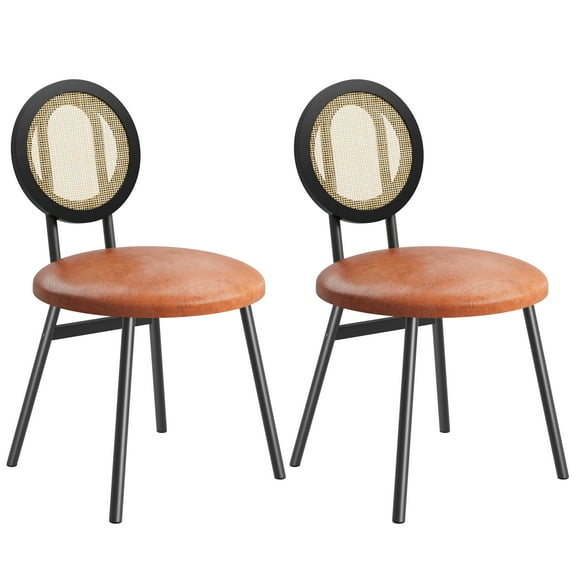 Rattan Dining Chairs, Dining Chairs Set of 2, Modern Dining Room Chairs with Solid Metal Legs, Kitchen Chairs for Small Space, Upholstered Dining Chairs with Thick Cushions