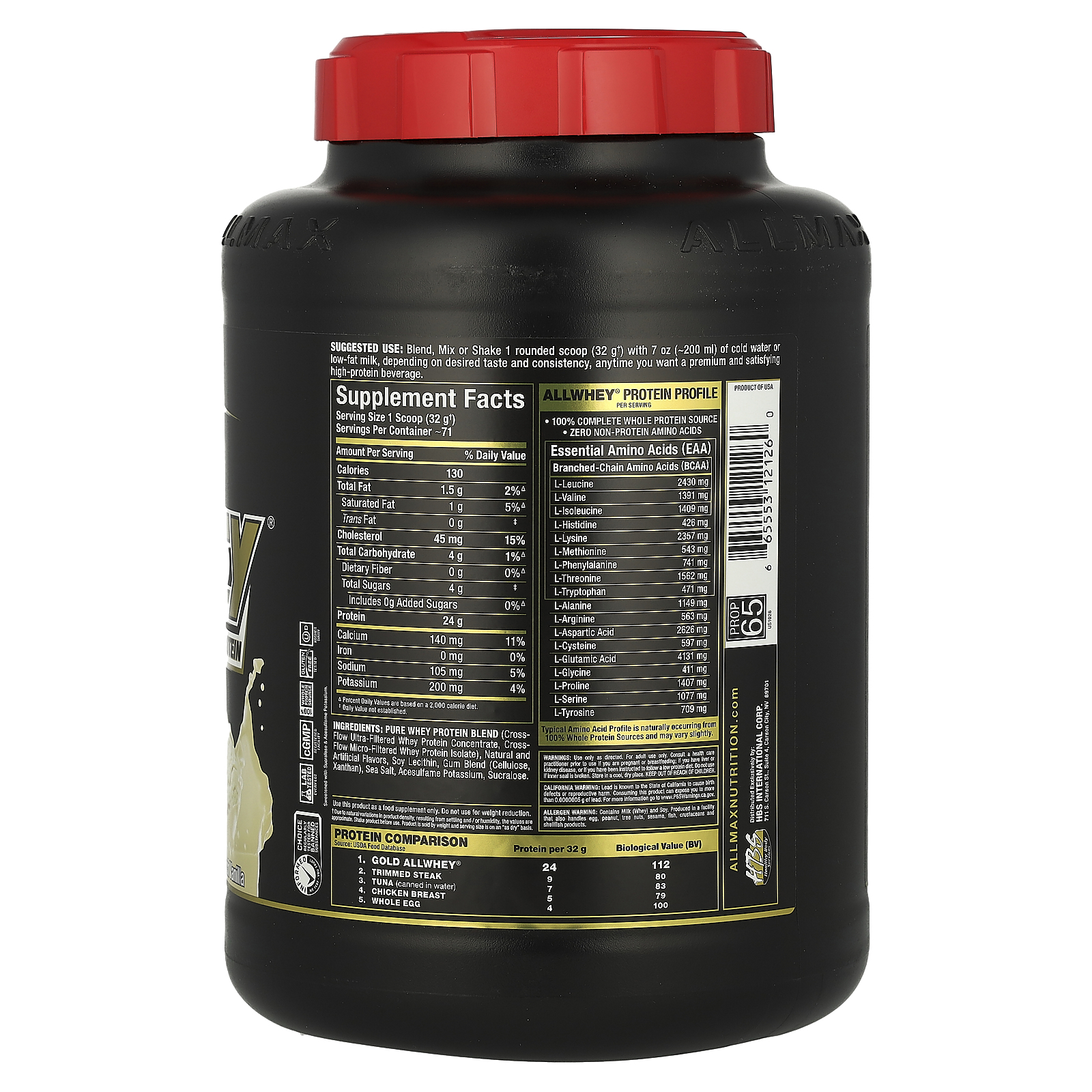 ALLMAX Nutrition, AllWhey Gold, 100% Whey Protein + Premium Whey Protein Isolate, French Vanilla, 5 lbs. (2.27 kg)