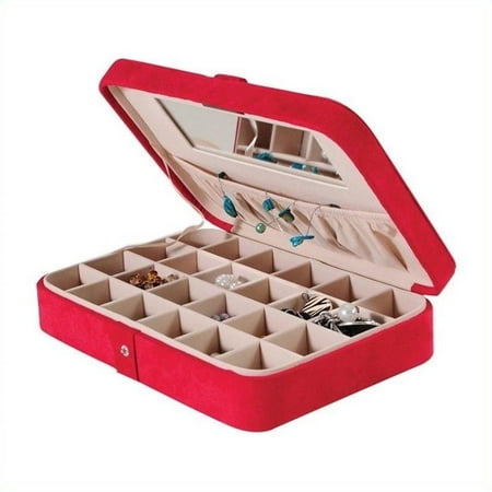 Fabric Jewelry - Mele Maria Plush Fabric Jewelry Box with Twenty-Four Sections in Red