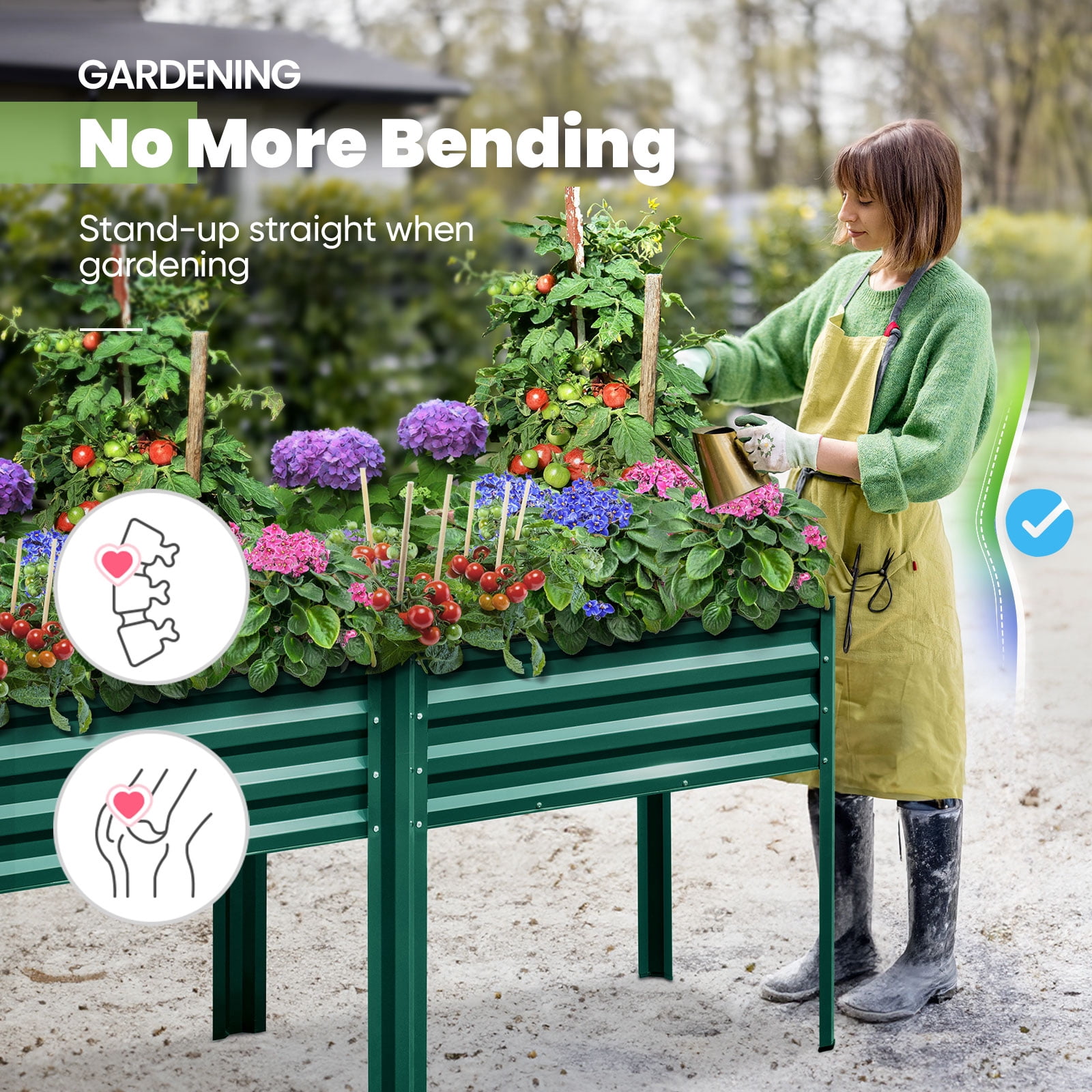 KING BIRD Raised Garden Bed with Legs Galvanized Large Elevated Planter Box for Backyard, Patio, Balcony, 600lb Capacity, Green 70.9x22.8x31.5 in