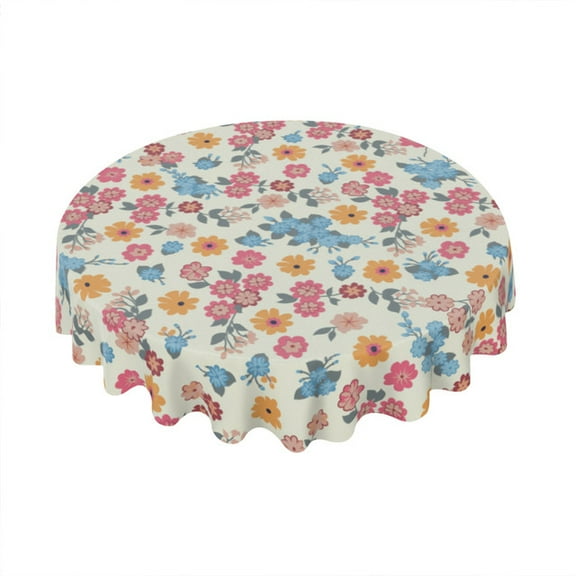 Eveokoki Cute Ditsy Print Flower Tablecloth Round Table Cloth 60 Inch Washable Waterproof Table Cover Tabletop Decoration for Restaurant, Picnic, Indoor and Outdoor Dining