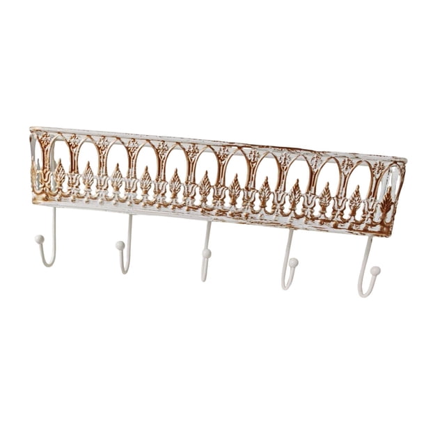 Llavero de pared con 5 ganchos, decoración del hogar, estilo retro, resistente y versátil. blanco