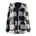 thumbnail image 6 of Frostluinai Womens Fuzzy Fleece Zip Up Jacket with Pockets Oversized Long Sherpa Hoodie Winter Jackets Warm Flannel Plaid Outerwear Coat, 6 of 7