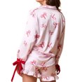 thumbnail image 5 of Wancir Women Christmas 2 Piece Pajamas Set Bow Tie Button Long Sleeve Shirts Ruffle Shorts Cute Pjs Sets Sleepwear, 5 of 7