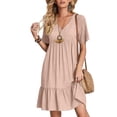 thumbnail image 3 of Spring Sale 2024！Hontri Womens Dresses Summer Dress Women's Linen Dresses Casual T Shirt Dress Short Sleeve V Neck Midi Dress A Line Pink,Xl, 3 of 7