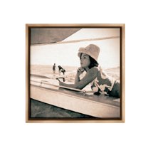 Stupell Industries Vintage Woman Sunbathing Landscape Painting Brown Floater Framed Canvas Art Print Wall Art, 25 x 25