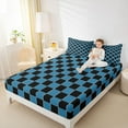 thumbnail image 4 of jejeloiu Vintage Patchwork Checkered Bed Sheets,Abstract Geometric Art King Sheets,Black Blue Sheet Set For Kids,Ultra Soft Home Decor,4pcs, 4 of 7