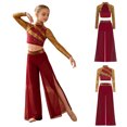 thumbnail image 3 of Doomiva Kids Girls Lyrical Dance Outfit  2 Piece Contemporary Dancewear Sparkly Crop Tops with Mesh Wide Leg Pants Burgundy 8, 3 of 6