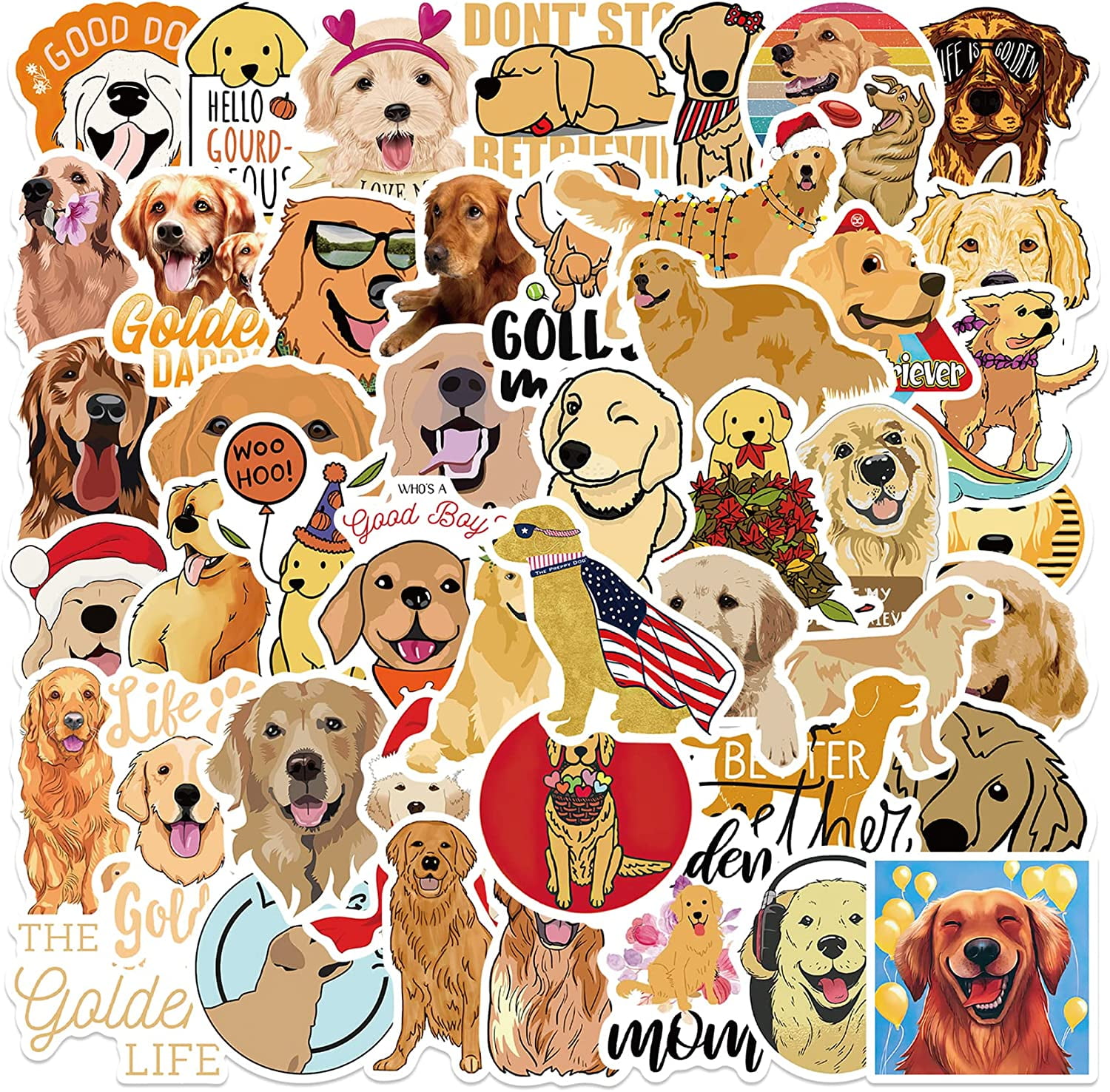 50Pcs Golden Retriever Stickers, Waterproof Vinyl Stickers Decals for  Laptop Water Bottle Phone Luggage, Cute Cartoon Dog Stickers Pack -  