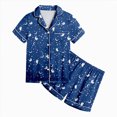 thumbnail image 5 of Cdudpw Halloween Pajamas Toddler Girl Print Halloween Pajama Set Short Sleeve Button Down Shirt Fall 2 Piece Outfits(A017-Dark Blue), 5 of 5